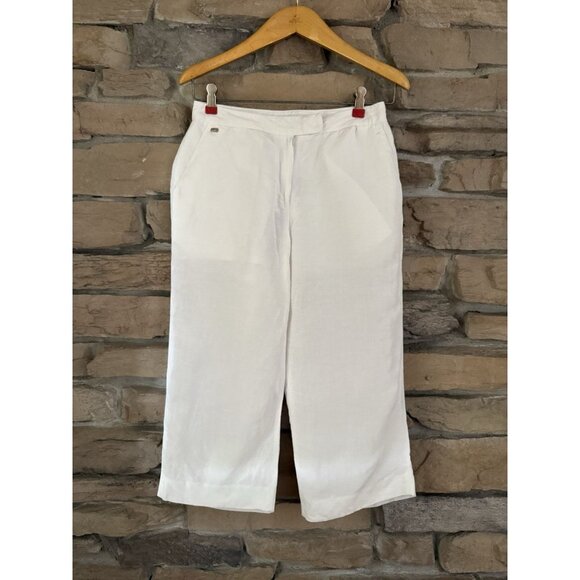 Lacoste Women’s White Linen Blend Wide Leg Cropped Pants Size 67-92 US Sz 2/4 - Picture 1 of 10